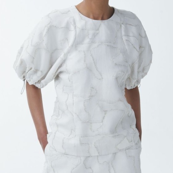 COS White Cotton Linen Puff Sleeve Top - Picture 4 of 6